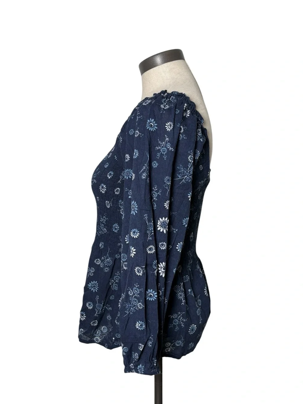 Madewell Lucie Blue Floral Smocked Peplum Blouse Size 2 Cottagecore Cotton
